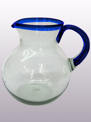 Sale Items / 'Cobalt Blue Rim' blown glass pitcher / This classic pitcher is perfect for pouring out all kinds of refreshing drinks.